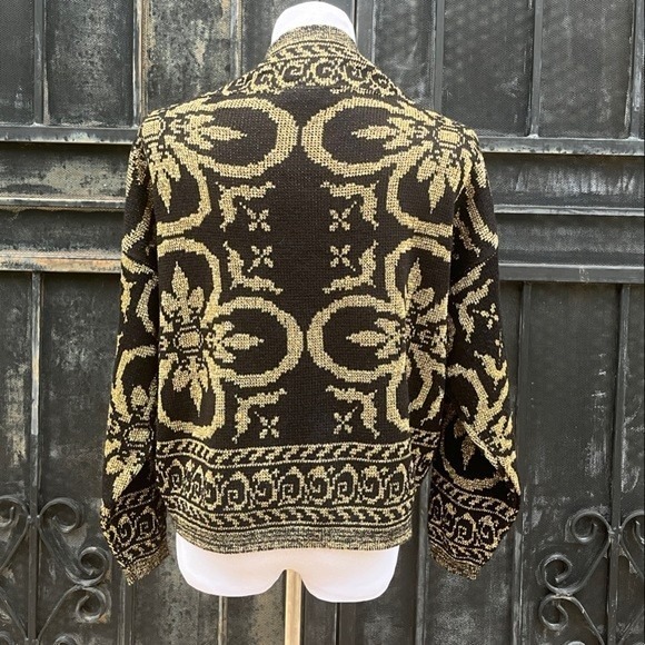 VTG Carriage Court Black Gold Metallic Knit‎ Open Front Cardigan Sweater Women - Picture 5 of 8